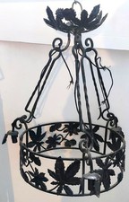 MONTURE LUSTRE ACCESSOIRES LUMINAIRE FER FORGE 3 LUMIERES FEUILLE DE CHATAIGNIER