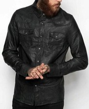 Chemise homme en cuir noir