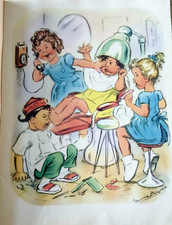 page dessin de Germaine Bouret Nénette téléphone enfant EO 1953 TTBE  30x23cm