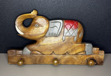 Porte-manteau mural en bois sculpté éléphant – 3 crochets vintage artisanal ?