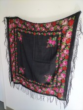 Ancien Châle En Laine Imprimée Fin 19 Ème