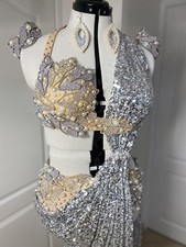 Costume Danse Orientale argent & perles nacre- Confection sur mesure-