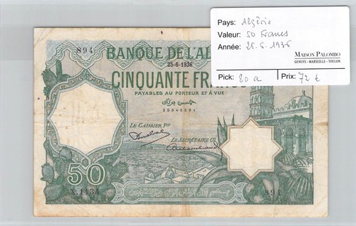 Billet algerie francs - billet,