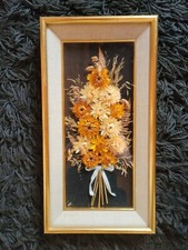 ANCIEN CADRE RÉTRO BOUQUET FLEURS SÉCHÉES TABLEAU VINTAGE