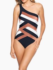 Miraclesuit 6553232 Spectra Matrix Wire One Shoulder One Piece Swim SZ 14US Blck