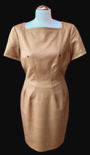 THIERRY MUGLER LUXURY VINTAGE CAMEL DRESS SQUARE NECK ZIPPER WOOL/CASHMERE 40/4