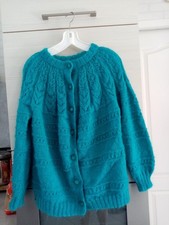 GILET MOHAIR point fantaisie NEUF FAIT MAIN tricot TAILLE 44/46 FEMME EMERAUDE