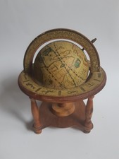 Ancien petit globe terrestre bois mappemonde astrologie signe du zodiaque An.70