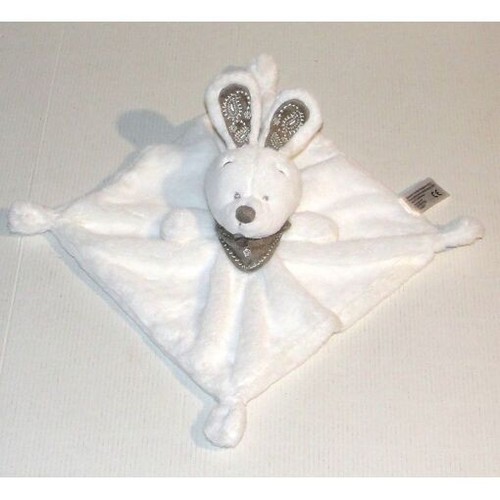 Doudou lapin plat - blanc, marron