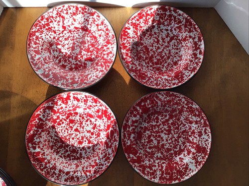Four red enal spatterware - red,