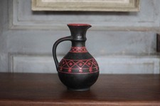 Vase vintage, vase pichet argile avec motifs ethnique, vase à anse