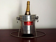 Seau à glace refroidisseur champagne/vin en métal argenté français H Germain avec support 4256