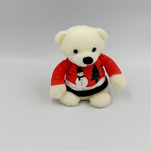 Doudou ours blanc - pull, rouge
