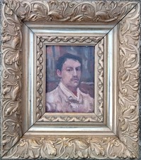 Tableau Encadré Portrait Homme Huile Sur Carton Style Impressionniste Signé