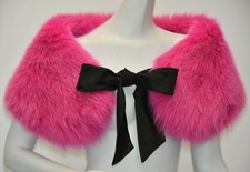 Neuf ESCADA D'Élevage Chaud Rose Ombre Fox Fourrure Étole Épaule Wrap Soie Noir