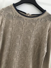 Pull Fin Beige Liseret Bleu Effet Pointelle Devant Laine Angora CARLING L