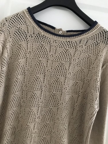 Pull fin beige - liseret, bleu