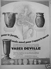 PUBLICITÉ 1927 VASES DEVILLE POUR LE JARDIN MAIS AUSSI POUR L'APPARTEMENT