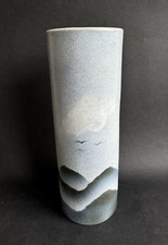 Vintage vase en porcelaine faïencerie Virebent Yves Mohy 1970s design paysage B