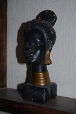 TETE BUSTE DE FEMME AFRICAINE (26 cm) - PLATRE SIGNE "ARNOVA" - ART DECO