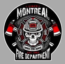 STICKER CANADA POMPIERS MONTREAL QUEBEC FIREFIGHTERS FIRE STATION 55 SKULL PD188