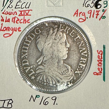 1/2 ECU à la mèche longue - LOUIS XIV (1656 9) Monnaie en Argent // Qualité : TB