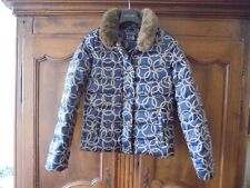 Jolie doudoune duvet plume bleu et beige col fourrure  River Woods XS neuve