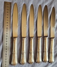 DIXI : 6 couteaux de table en métal argenté style Louis XV feuillagé & fleuri