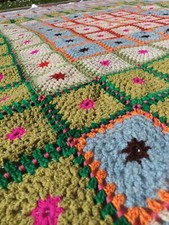 Plaid vintage Patchwork couverture couvre Lit crochet laine fait mains 230 cm