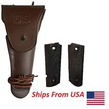 WW2 US Army .45 Hip M1911 Colt Dark Brown Holster with Ebony Wood Colt Grip