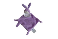 Doudou lapin plat violet DMC – attache tétine – Occasion comme neuf