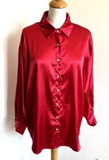 chemisier T38/40 en satin fluide rouge blouse boutonnière manches longues 198!