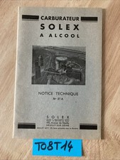 Carburateur Solex à alcool notice technique N° 27A