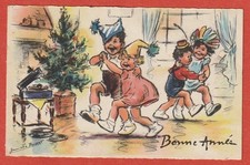 MINI-CARTE DE BONNE ANNEE - ILLUSTREE PAR GERMAINE BOURET - LA DANSE