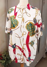 Chemise vintage Jean David – Taille 44 – 100% viscose – Motifs chaînes et bijoux