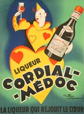 Vintage Alcohol Poster, Lemonnier, Cordial Medoc, Liquor, Heart, Brandy, 1936
