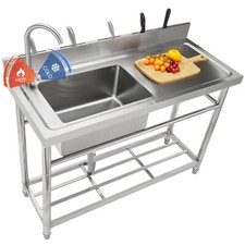 VEVOR Évier Autoportant Commercial Préparation Cuisine 1 Cuve avec Établie 100cm
