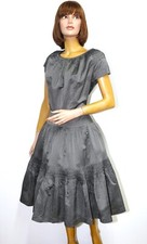 Vintage 40/50s Grey Flared Short Sleeve Evening Taffeta Dress Size 8 Made in USA