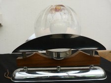 Ancien luminaire suspension année 50 verre bois acier chromé