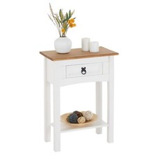 Console table meuble d'appoint style mexicain 1 tiroir 1 étagère pin blanc/brun