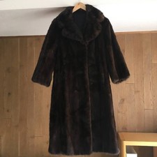 Manteau en fourrure de vison marron foncé long manteau en fourrure pleine...