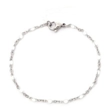 Bracelet perles résine banc acier inoxydable argent artinal femme 16cm