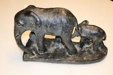 Austin prod inc 1972 c |Mère éléphant avec enfant figurine en pierre | Rare antiquité