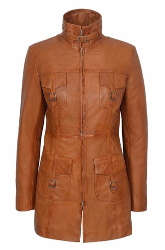 Manteau cuir zippé tan - zippé,