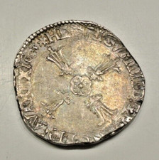 HENRI IV ROI FRANCE 1/4 ECU MARTEAU 1603 ROCHELLE  joli patine médaillé