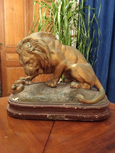 Plâtre barye lion - plâtre, serpent