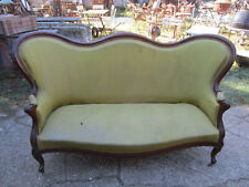 Ancienne Banquette Louis Philippe à Oreilles bois tissu Longueur 182,5 cm