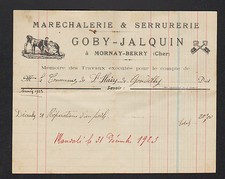 MORNAY-BERRY (18) MARECHALERIE SERRURERIE "GOBY & JALQUIN" en 1923