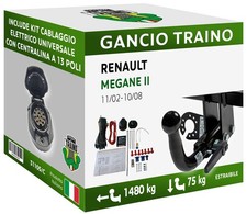Attelage Démontable Horizontale Renault MEGANE II Hayon 3-5 portes 02-08 13p