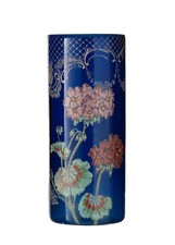 Vase Verre Bleu Décor Fleur Géranium Emaillée Montjoye Legras Art Nouveau 1900